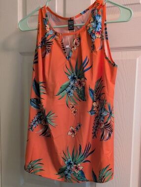 Emery Rose Orange Tropical Floral Tank Top